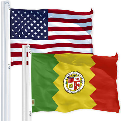 NEW G128 Los Angeles Flag and USA Flag Set 3x5 FT Printed 150D Polyester