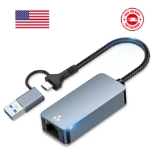 2-In-1 USB C to Ethernet Adapter 2.5Gbps, Type-C to RJ45 Ethernet Adapter