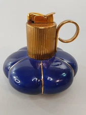 Working VINTAGE  EVANS BONE CHINA 4.5" TABLE LIGHTER GOLD GUILDED Blue