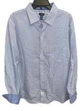 Van Heusen XL Slim Fit Shirt Blue White Striped Soft Textured Pocket Long Sleeve