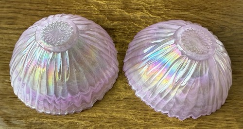 2 Lavender Iridescent Scalloped Rim Ceramic Bowls - Picture 5 of 6