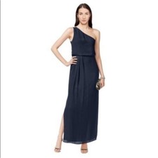 Adrianna Papell One Shoulder Sleeveless Chiffon Gown navy blue size 6 Gemstone