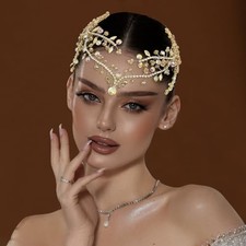 Wedding Hair Accessories, Bridal Hair Comb, Rhinestone Forehead Champagne