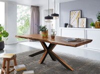 Baumtisch Mit Baumkante Esstisch Tisch 180X90Cm Akazie & Eisen Schwarz Neu Ovp!!