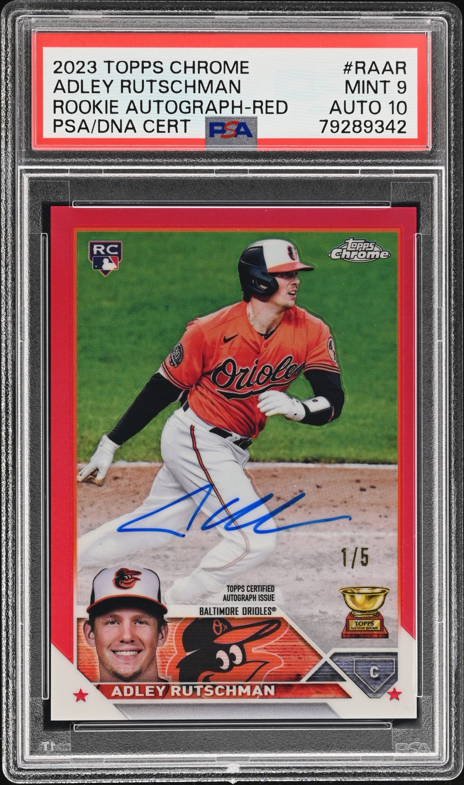 2023 TOPPS CHROME RC AUTO RED REFRACTOR #RAAR ADLEY RUTSCHMAN 1/5 PSA 9 AUTO 10