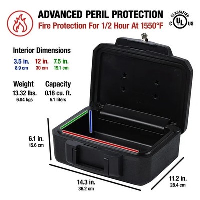 SentrySafe 1200 Fire-Resistant Box Safe with Key Lock 0.18 Cu. Ft., Black