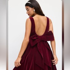 Cider VELVET BOAT NECK BOWKNOT BACKLESS MIDI BURGUNDY CHIC DRESS AB6-22 XL