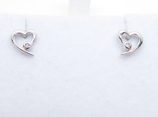 9ct Gold Diamond Heart Earrings Studs White Hallmarked NEW with Gift Box