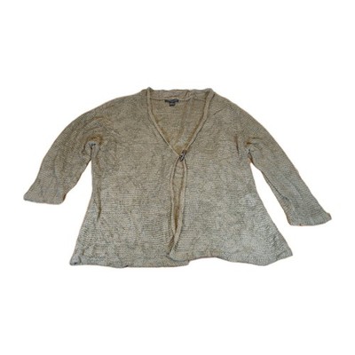 August Seide Damen 2x Strickjacke Pullover Strick taupe offen Tunika Knebelverschluss grün