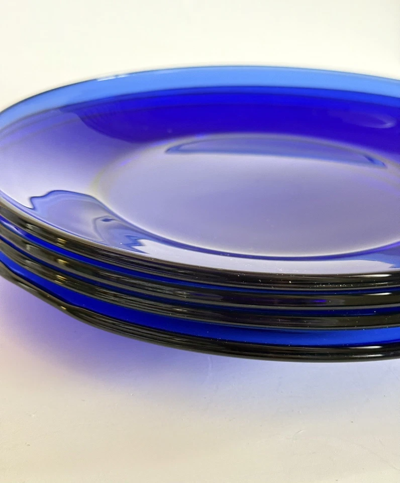 VTG Cobalt Blue ANCHOR HOCKING Royal Blue 10” Dinner Plates Set of 4 - Image 3 of 4