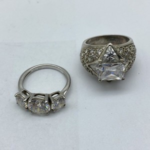 Sterling Silver 925 Clear Faceted Ring Lot 2 Sizes 5.25 5.5 BBJ Geometric 12.9g