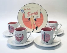 VTG Rosanna "Le Bas Scandale" espresso 4 cup and saucer set NIB