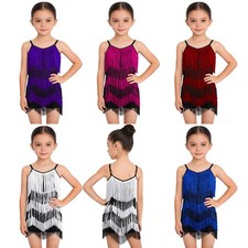 Kids Girls Dancewear Salsa Costume Party Leotard Bodice Bodysuit Sequin Ruched