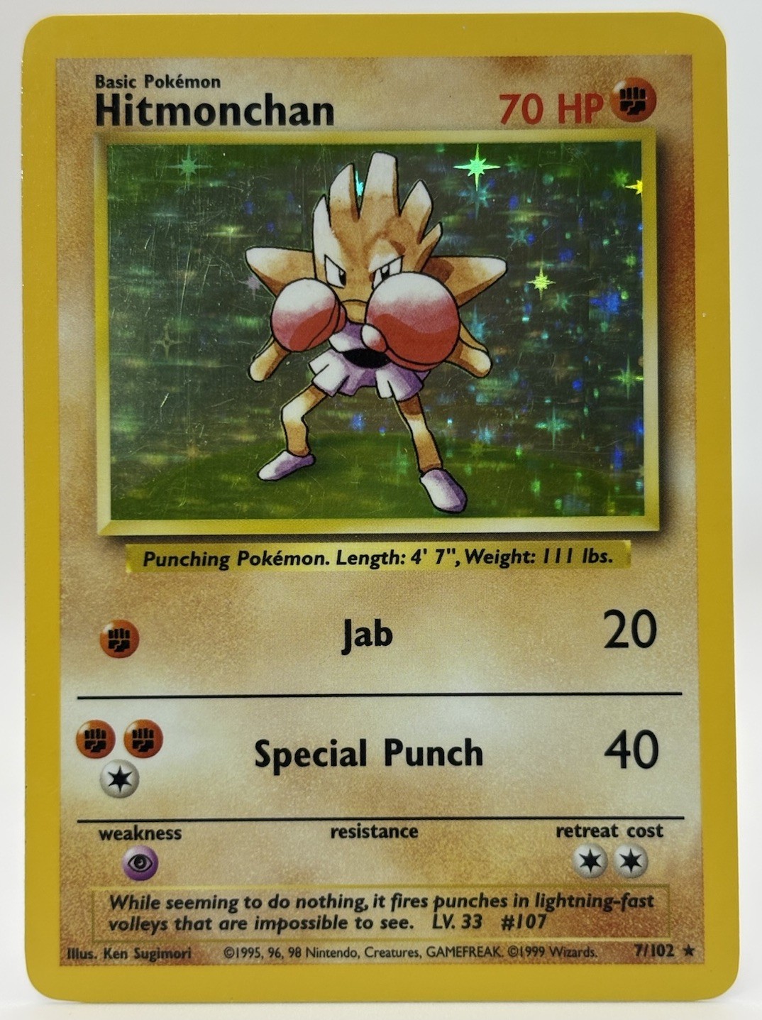 Hitmonchan Holo Base Set Unlimited 7/102 Pokemon Card Rare WOTC LP / LP+