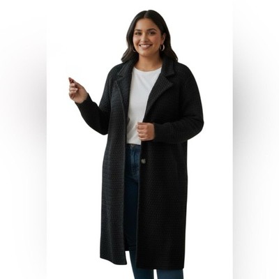 Dialogue QVC Elegant Longline Sweater Coat Merino Wool Blend Casual Plus Size 2X