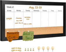 Magnetic Weekly Dry Erase White Board and Cork Board, Black Wood Frame  Magnet...