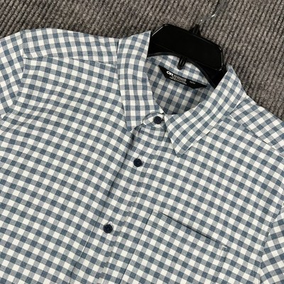 Outdoor Research Performance Shirt Mens Medium Blue White Check Button Up New