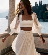 ZIMMERMANN Super Eight Linen Crop Top White Size3 AU14 US10 Bridal Classy