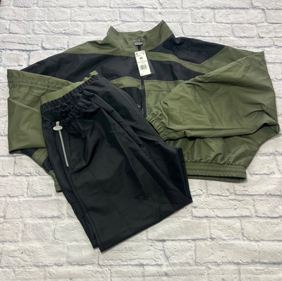 Reebok Cardi B Track Suit Set 4X Cropped Jacket 2X Pants Green Black *READ DESC
