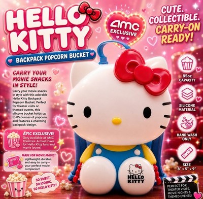 Hello Kitty Mini Backpack AMC Theaters Popcorn Bucket Sanrio Collab 2026 New