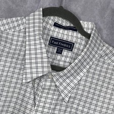 Paul Fredrick Dress Shirt Mens 20-36 White Excellent Cotton Grid Check Pinpoint