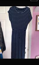 George Blue & White Striped Maxi Dress XS Scoop Neck Short Sleeve Long