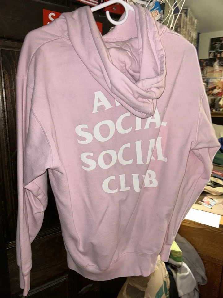 Sudadera con Capucha Anti Social Social Club Para Hombres M Rosa Logo Estándar Foto 3 de 4