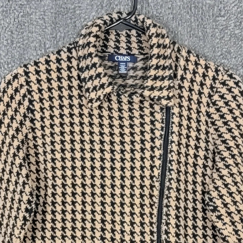 Chaps Ralph Lauren Suéter Chaqueta Mujer S* Negro Marrón Pata de Gallo Moto Cárdigan Foto 2 de 4