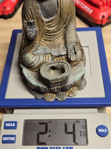 Antique Bronze Gilt Meditating Buddha Statue Sculpture Incense Burner 5.5" 2lbs - Picture 11 of 15