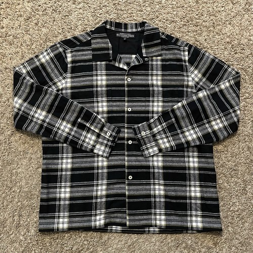 J Peterman Camp Collar Lightweight Flannel Plaid Button Up Board Shirt Large