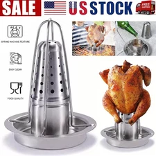 Stainless Steel Chicken Roaster Rack Beer Can Turkey Stand BBQ Grill Holder