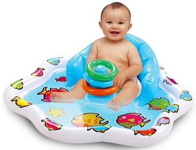 Baby Splash Pad with Inflatable Backrest and Stackable Ring Toys   Sensory Wa...