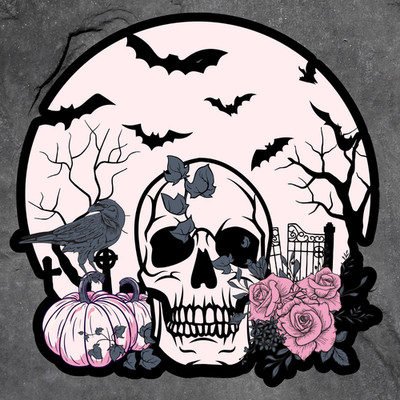 Halloween Sticker Vinyl Decal Skull Moon Bats Pumpkins Spooky Cemetery Art