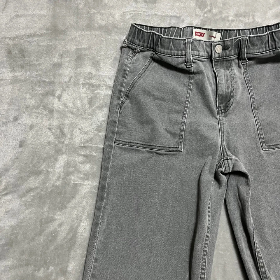Levi's Loose Fit Grey Wide Leg Cropped Jeans Distressed Hem Girls Size 12-14 YRS - Image 4 of 4