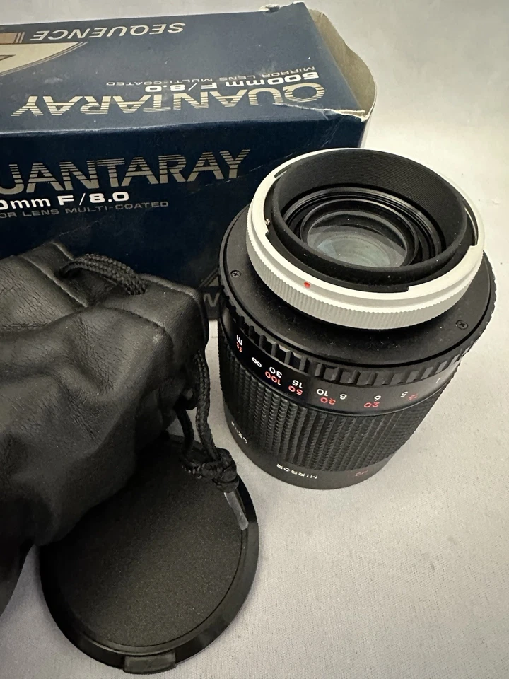 Vintage Quantaray 500mm f/8 Mirror Macro Lens with Caps And Case - Image 4 of 4
