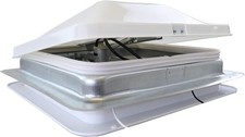 14" RV Roof Vent 12 Volt Powered Fan W/ WHITE Wedge Style Lid 1  Garnish Ring