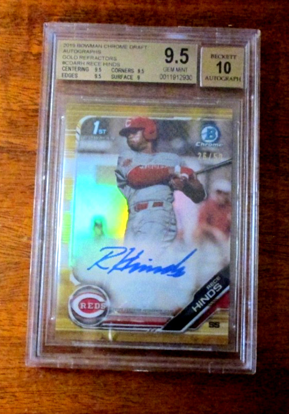 2019 BOWMAN CHROME DRAFT AUTO GOLD REFRACTOR RECE HINDS RC #/50 BGS 9.5 AUTO 10