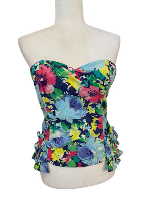 Maria Filo Womens Vintage Strapless Top Size P (Small) Floral 90s Party Cocktail