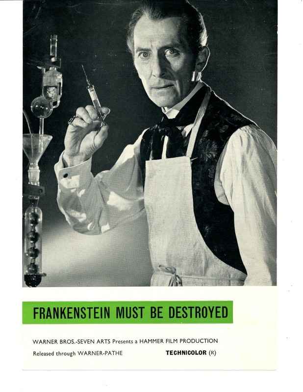 FRANKENSTEIN MUST BE DESTROYED 1969 Peter Cushing BRITISH PRESS SHEET