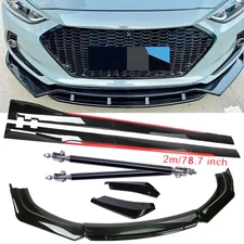 For Hyundai Elantra Glossy Black Look Red Front Lip Chin Bumper Side Skirt