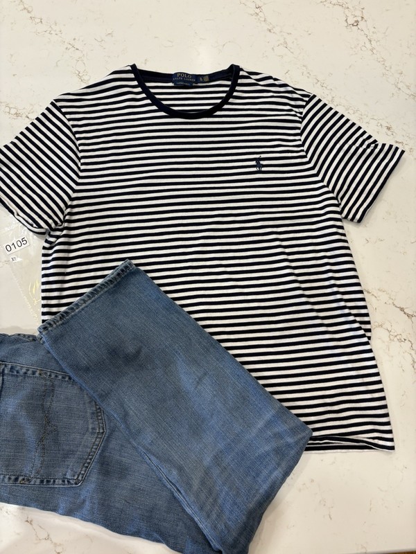 Polo Ralph Lauren Shirt Mens XL Stripes Short Sleeve Lightweight Crew Neck Slim