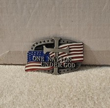 AMERICAN FLAG CROSS ONE NATION UNDER GOD USA COWBOY RODEO WESTERN BELT BUCKLE