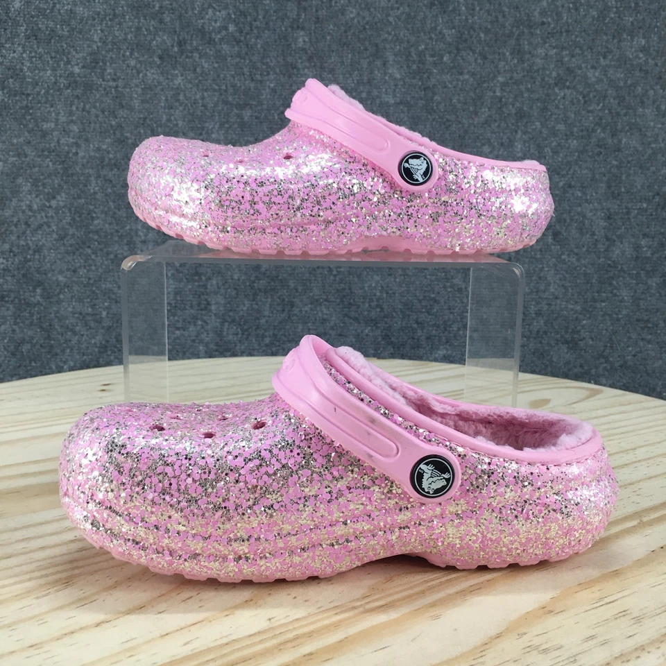 Crocs Shoes Child 13 Classic Lined Glitter Clog Pink Slip On Round Toe 207462 - Image 2 of 4