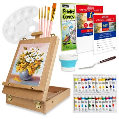 Portable Tabletop Easel Set for Beginners   36-Piece Wooden Art Kit with 2
