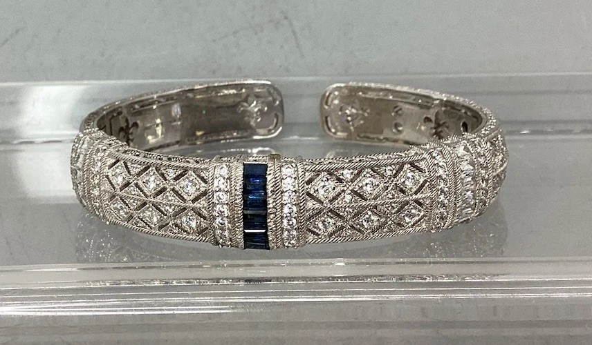 Judith Ripka Sterling Silver Blue Sapphire Diamonique Pia Cuff Bracelet - Image 2 of 4