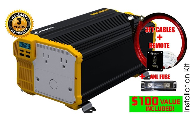 3000 Watt 12v Power Inverter Dual 110v AC Outlets Automotive Back for