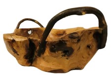 Burl Wood Hand Carved Bowl Basket Rustic Folk Art Country Boho Botanical Decor