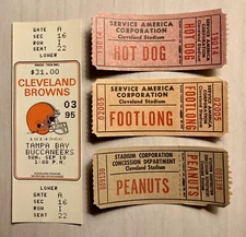 VINTAGE CLEVELAND BROWNS 1995 FULL TICKET AND FULL FOOD TICKETS PACKAGE UNUSED
