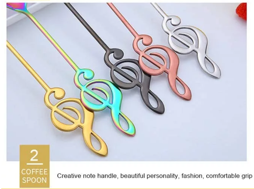 Stainless Steel Music Shaped Teaspoon, Coffee Dessert Spoon Flatware, 7 Colours - Picture 12 of 30