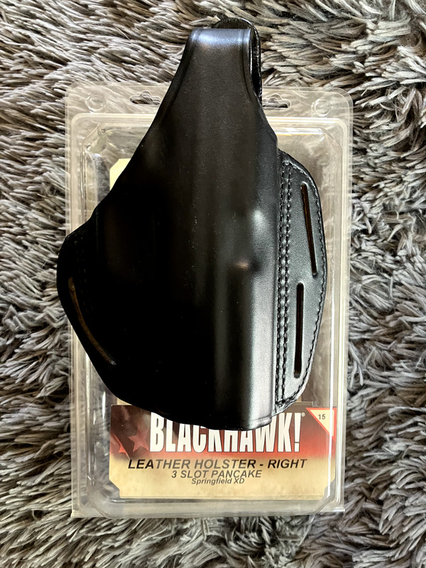 NEW NIP BLACKHAWK 3 SLOT PANCAKE SIZE 15 RH BLACK LEATHER HOLSTER SPRINFIELD XD